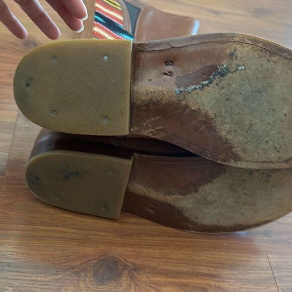 Teysha artisan rugged tan leather boots with embroidered fabric southwestern sty - Picture 6 of 8